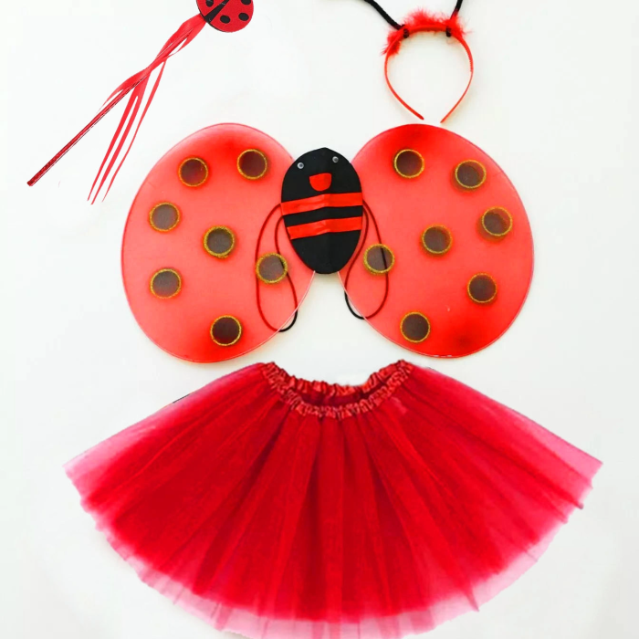 Kırmızı Uğur Böceği Ateş Böceği Kostüm Seti - (tütü, Kanat, Taç, Asa)