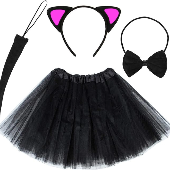 Kedi Kulak Taç Etek Kuyruk Ve Papyon 4 Lü Set Çocuk Fuşya