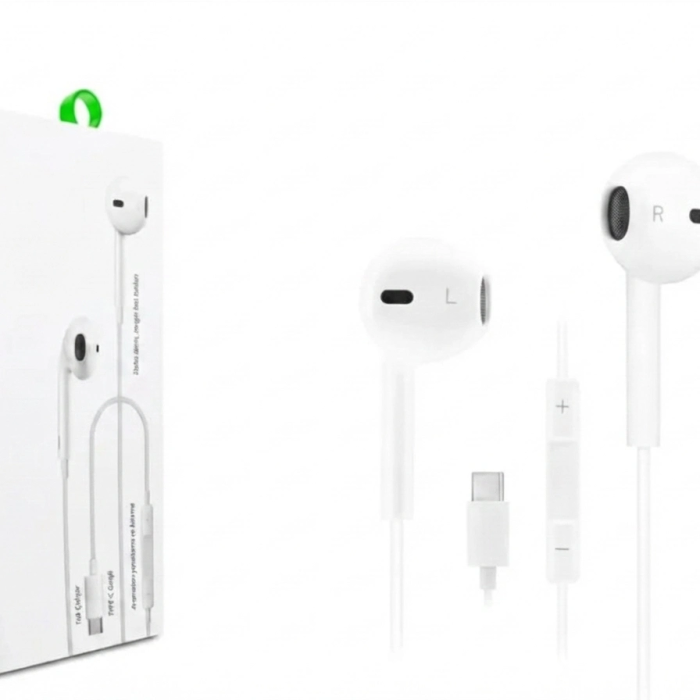 Type-c Mikrofonlu Kablolu Kulaklık - Ses Kontrol Tuşlu Beyaz (tüm Type-c Cihazlarla Uyumlu)