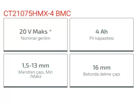 Crown Akülü Darbeli Matkap 20V-2Ah Ct21075Hmx-2 Bmc