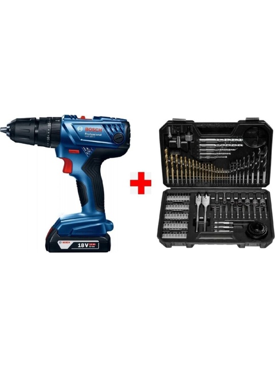 Bosch GSB 180 Li 18V 2Ah Tek Akülü Darbeli Matkap - 06019F8309 + Bosch V-Line Matkap & Vidalama Karışık Aksesuar Seti 103 Parça - 2607017367
