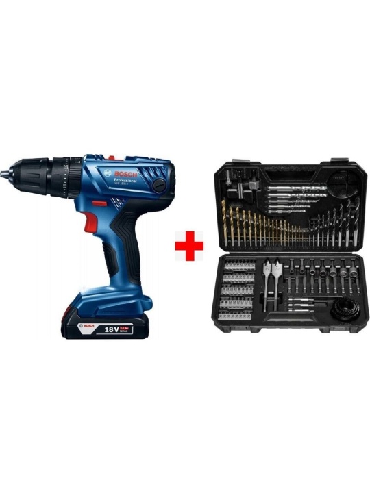 Bosch Professional GSB 180-LI 2.0 Ah Çift Akülü Darbeli Delme Vidalama Makinesi - 06019F8307 + Bosch V-Line Matkap & Vidalama Karışık Aksesuar Seti 103 Parça - 2607017367