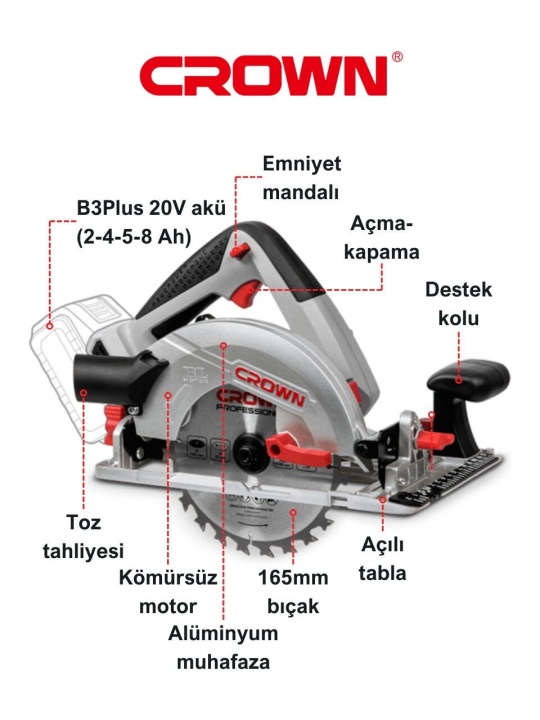 Crown Akülü Sunta Kesme 20V-165Mm-Solo Ct25002-165Hx Bmc