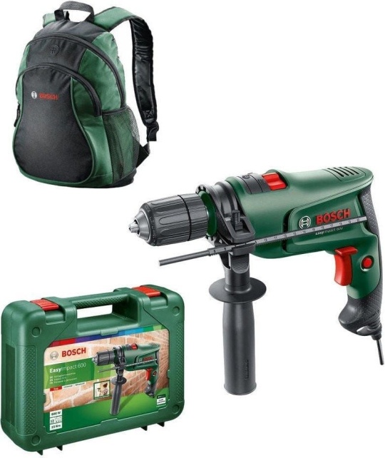 Bosch EasyImpact 600 Darbeli Matkap - 0603133000 + Bosch Yeşil Sırt Çantası