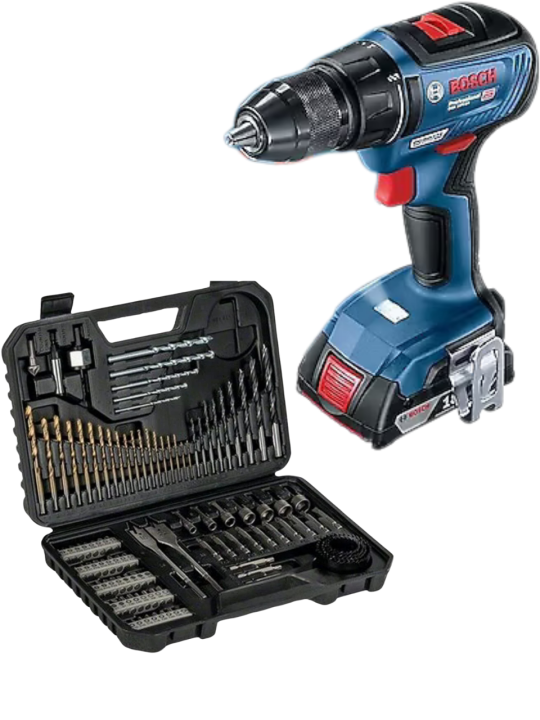 Bosch GSB 18V-50 Üç Akülü 2 Ah + V-Line 103 Parça Tornavida Seti