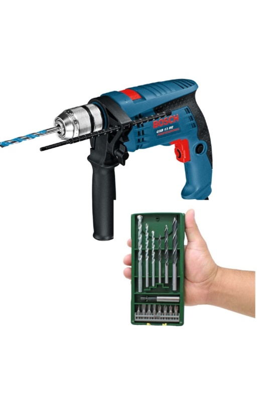 Bosch GSB 13 RE Darbeli Matkap 600 Watt + Bosch X-Line 15 Parça Mini Akseuar Ucu Seti