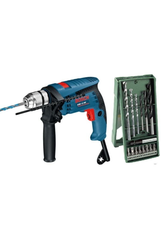 Bosch GSB 13 RE Darbeli Matkap 600 Watt + Bosch X-Line 15 Parça Mini Akseuar Ucu Seti
