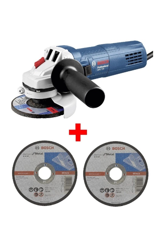 Bosch Professional GWS 750-115 mm Avuç Taşlama Makinesi - 0601394000 + Bosch standart for 115*2,5 mm düz metal kesici 2 adet