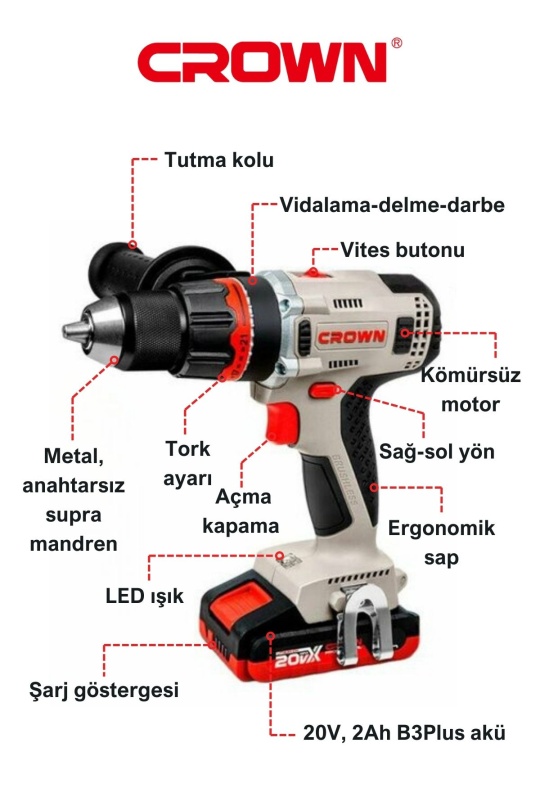 Crown Akülü Vidalama  20V-2Ah CT21093HMX-2 BMC