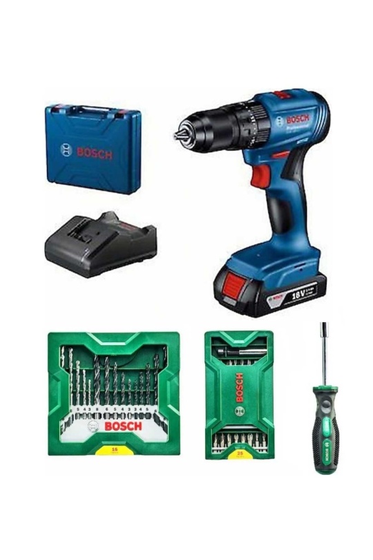 Bosch Professional GSB 185-Li 2.0 Ah Tek Akülü Kömürsüz Motor Darbeli Matkap + 41 Parça Aksesuar Set - 06019K3102