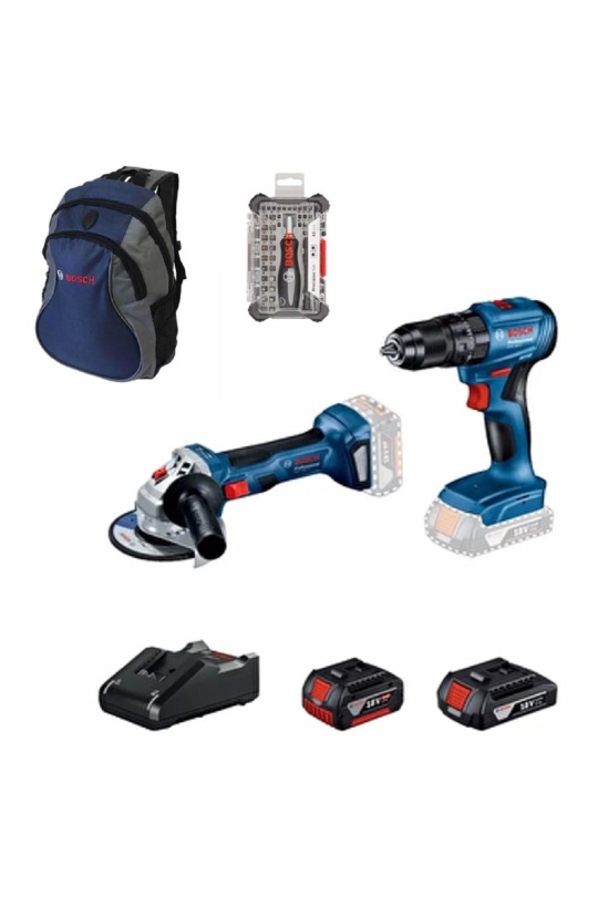 Bosch Professional GWS 180-LI + GSB 185-LI 18V Akülü Vidalama 2+4 Ah Çift Akü Set - 06019H9026 + Bosch 42 Parça Hassas Vidalama - Bits Ucu Seti - 2607002835 + Bosch Sırt Çantası (Yeşil)