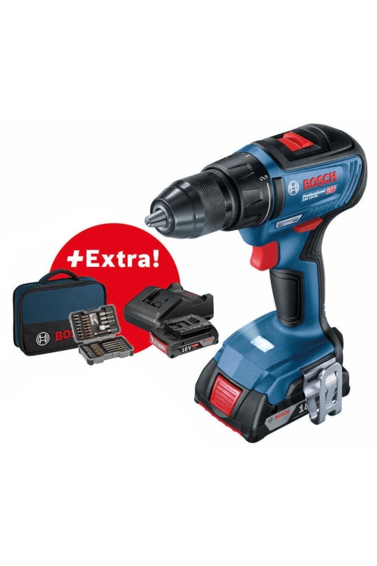 Bosch Professional GSR 18V-50 Çift Akülü 2 Ah Vidalama + 43 Parça Aksesuar Seti - 06019H5004