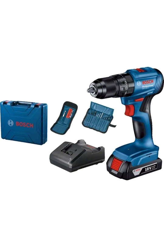 Bosch Professional GSB 185-Li 2.0 Ah Tek Akülü Kömürsüz Motor Darbeli Matkap + 23 Parça Aksesuar Set - 06019K3102