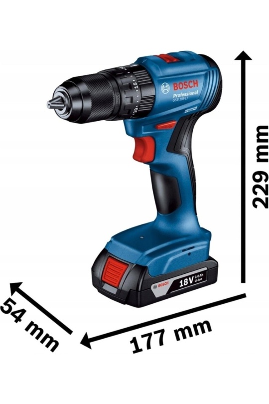 Bosch Professional GSB 185-Li 2.0 Ah Tek Akülü Kömürsüz Motor Darbeli Matkap + 23 Parça Aksesuar Set - 06019K3102