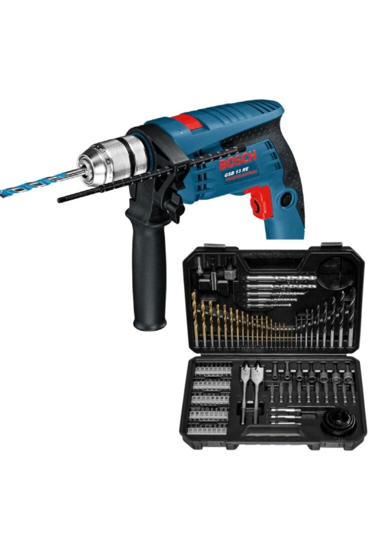 Bosch Professional GSB 13 RE Darbeli Matkap - 0601217100 + Bosch V-Line Matkap & Vidalama Karışık Aksesuar Seti 103 Parça - 2607017367