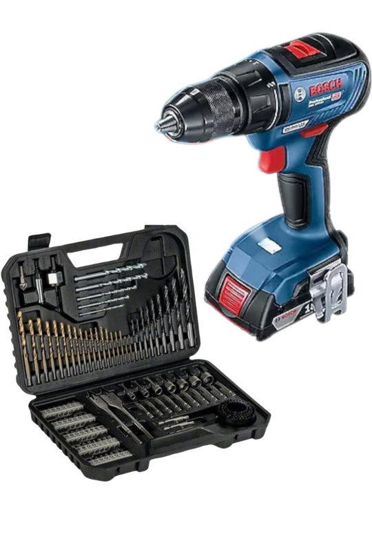 Bosch Professional GSR 18V-50 Profesyonel Akülü Vidalama + Bosch V-Line Matkap & Vidalama Karışık Aksesuar Seti 103 Parça - 2607017367