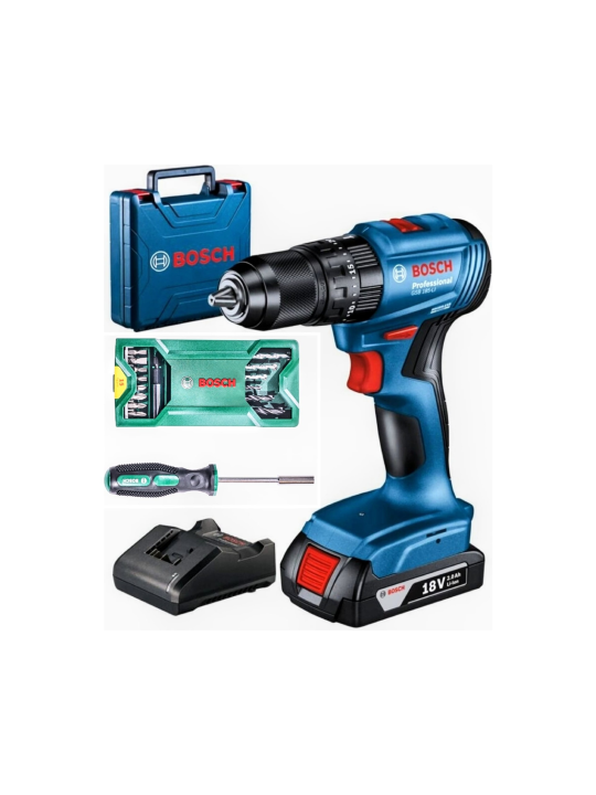 Bosch Professional Gsb 185-Li 2.0 Ah Tek Akülü Kömürsüz Motor Darbeli Matkap +  Bosch X-Line 15+1 Parça Mini Aksesuar Seti - 2607017654
