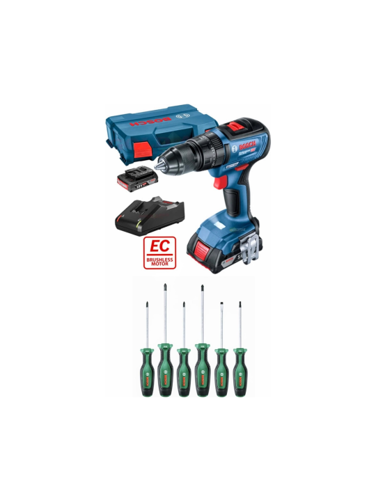Bosch Gsb 18 V 50 Darbeli Çift Batarya Şarjlı Matkap Vidalama Ve Bosch 6 Lı Tornavida Seti Hediye