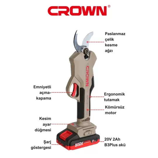 Crown Akülü Dal Budama Makası 20V-2Ah CT29001HX-2 TB