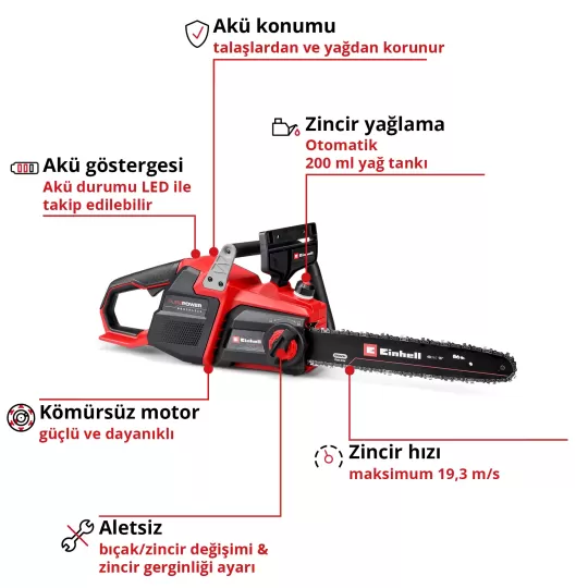 Einhell GP-LC 36/40 Li BL Solo Akülü Ağaç Kesme Makinesi- 4600050