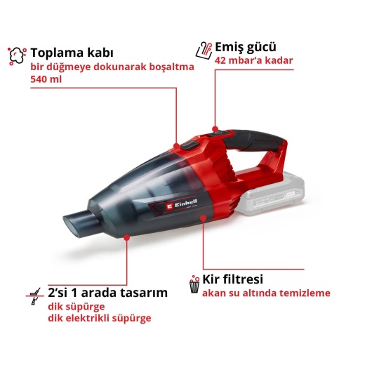 Einhell TE-VC 18 Li Akülü El Süpürgesi + 2 x 4.0 Ah Starter Kit