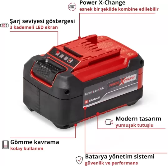 Einhell 18V 5,2 Ah Power-X-Change Plus Akü - 451143