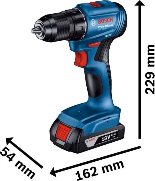 Bosch Professional GSR 185-Li 2Ah Çift Akülü Delme/Vidalama Makinesi - 06019K3000