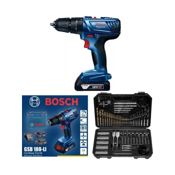 Bosch Professional GSB 180-LI 2.0 Ah Çift Akülü Darbeli Delme Vidalama Makinesi - 06019F8307 + Bosch V-Line Matkap & Vidalama Karışık Aksesuar Seti 103 Parça - 2607017367
