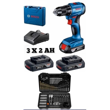 Bosch Professional GSB 185-LI 3 x 2.0Ah Üç Akülü Darbeli Matkap - 06019K3100 + Bosch V-Line Matkap & Vidalama Karışık Aksesuar Seti 103 Parça - 2607017367