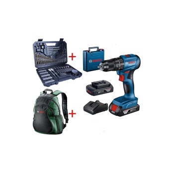 Bosch Professional GSB 185-LI 2 x 2.0Ah Çift Akülü Darbeli Matkap - 06019K3100 + Bosch V-Line Matkap & Vidalama Karışık Aksesuar Seti 103 Parça - 2607017367 + Bosch Sırt Çantası (Yeşil)
