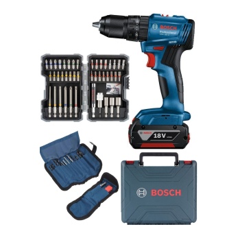 Bosch Professional GSB 185-Li 2.0 Ah Tek Akülü Kömürsüz Motor Darbeli Matkap + 23 Parça Aksesuar Set - 06019K3102 + Bosch Professional 43 Parça Vidalama Ucu Seti -2607017164