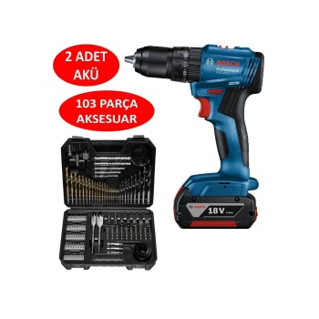 Bosch Professional GSB 185-LI 2 x 2.0Ah Çift Akülü Darbeli Matkap - 06019K3100 + Bosch V-Line Matkap & Vidalama Karışık Aksesuar Seti 103 Parça - 2607017367