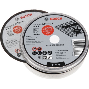 Bosch - 115*1,0mm Standard Seri Düz Inox (Paslanmaz Çelik) Kesme Diski (Taş) - Rapido 10lu 2608603254