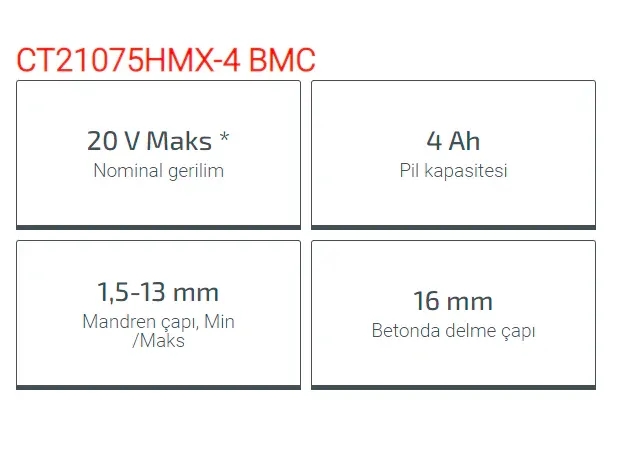 Crown Akülü Darbeli Matkap 20V-4Ah Ct21075Hmx-4 Bmc