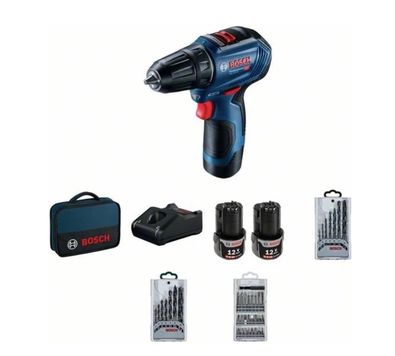 Bosch GSR 12V-30 Akülü Delme Vidalama 12V 2 Ah + 39 Parça Aksesuar Setli