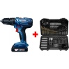 Bosch GSB 180 Li 18V 2Ah Tek Akülü Darbeli Matkap - 06019F8309 + Bosch V-Line Matkap & Vidalama Karışık Aksesuar Seti 103 Parça - 2607017367