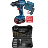 Bosch Professional GSB 185-Li 2.0 Ah Tek Akülü Kömürsüz Motor Darbeli Matkap + 23 Parça Aksesuar Set - 06019K3102 + Bosch V-Line Matkap & Vidalama Karışık Aksesuar Seti 103 Parça - 2607017367
