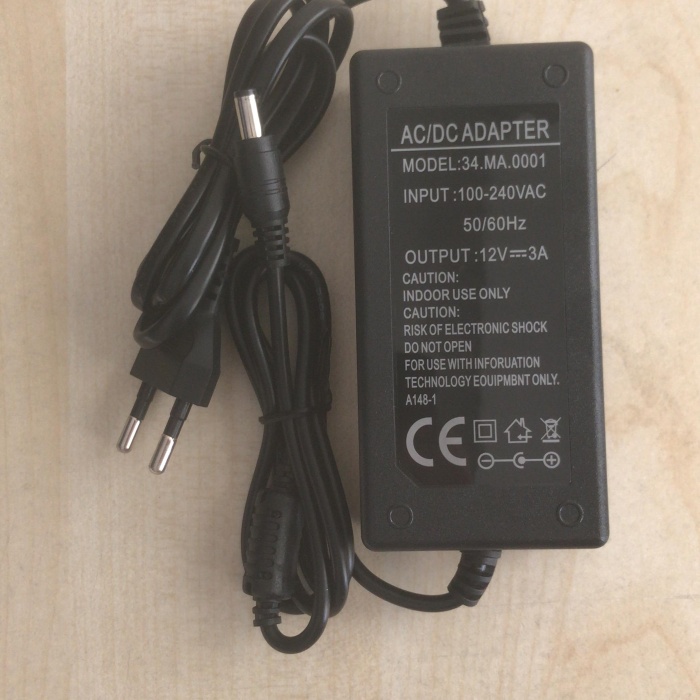POWERMASTER 34.MA.0001 12 VOLT - 3 AMPER 5.5*2.5 UÇLU PLASTİK KASA MASAÜSTÜ ADAPTÖR