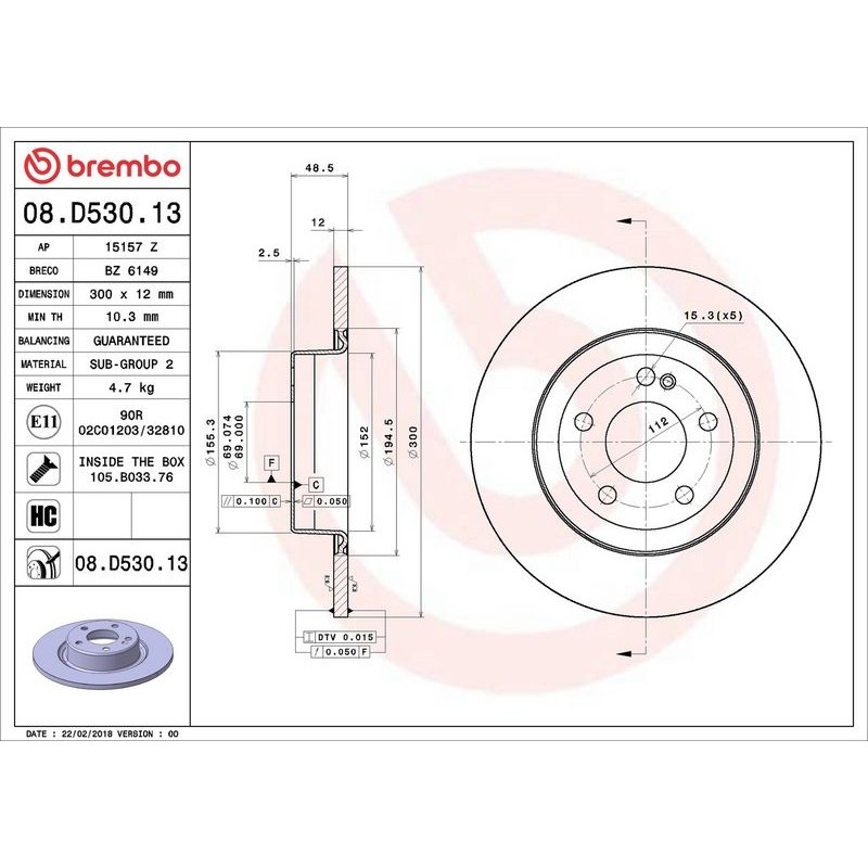 2 Adet FREN DISKI ( MERCEDES W205 C SERI  ARKA ) A0004230512