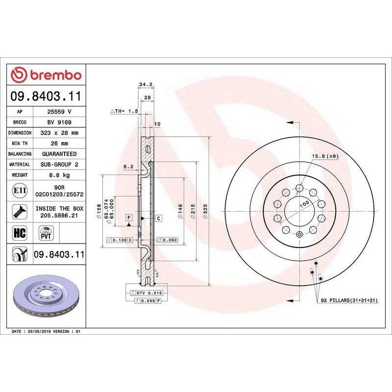 FREN DISKI ON  (SEAT LEON 02-06) 1ML615301
