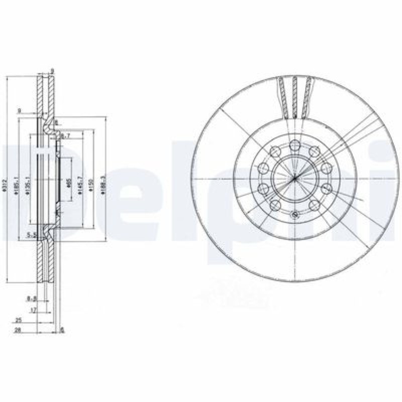 ON FREN DISKI-312X25 5×100 (VW GOLF 98-06  POLO 05-10  AUDI A3 97-03  SEAT LEON 00-06) 6R0615301B