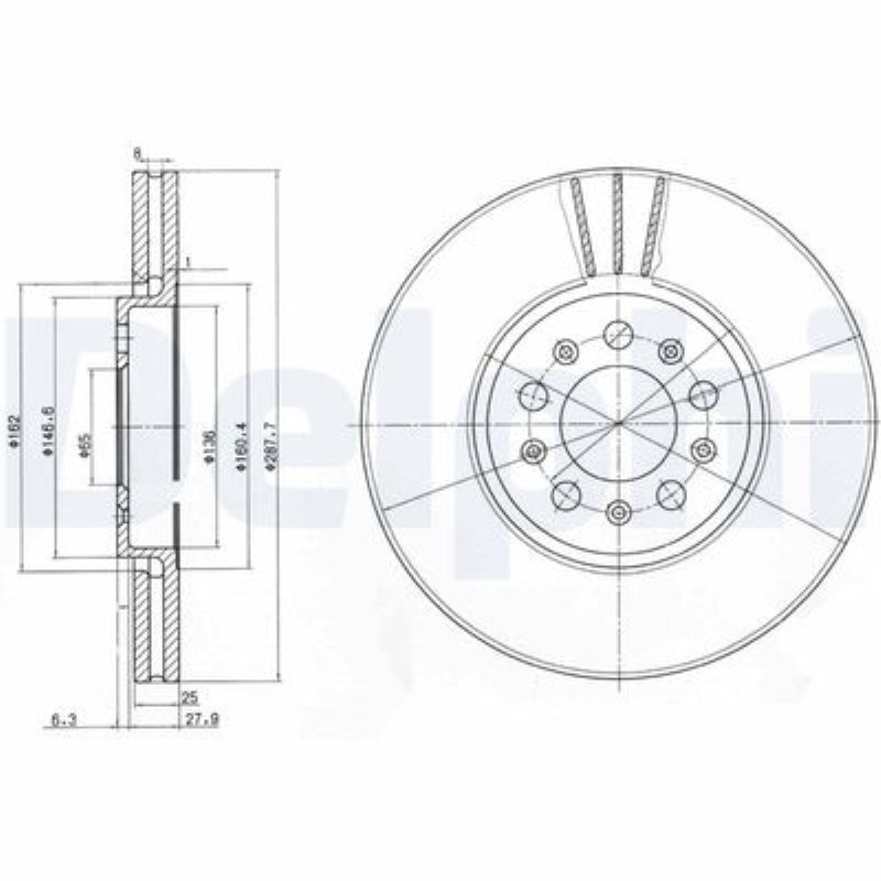 ON FREN DISKI 288×25 (VW GOLF 98-02  POLO 02-18  AUDI A3 97-03  SEAT LEON 00-06 SKODA OCTAVIA 97-11) 6R0615301A