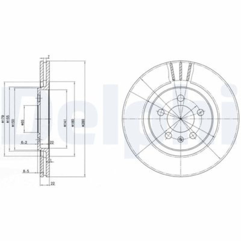 ON FREN DISKI-280×22 5×100 (VW GOLF 92-96  PASSAT 92-97  SEAT TOLEDO 92-99) 1H0 615 301A