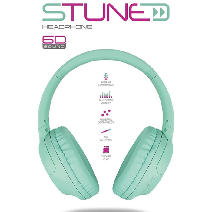 Stune Kulaküstü Bluetooth Kulaklık 6D Sound (Turkuaz)
