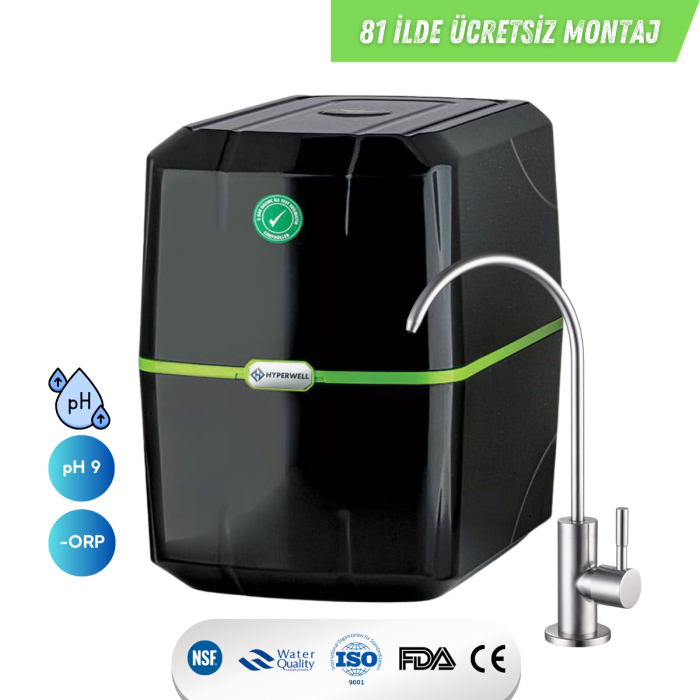 Hyperwell Premium Alkali ve Mineralli En iyi Su Arıtma Cihazı - Siyah