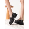 Terry Cilt Siyah Kadın Loafer