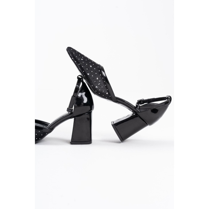 Borie Siyah Tekstil Kumaş Taşlı Kadın Topuklu Ayakkabı