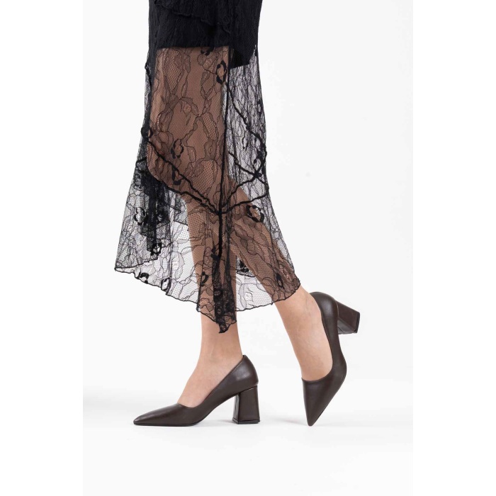 Valeria Acı Kahve Cilt Kadın Topuklu Ayakkabı