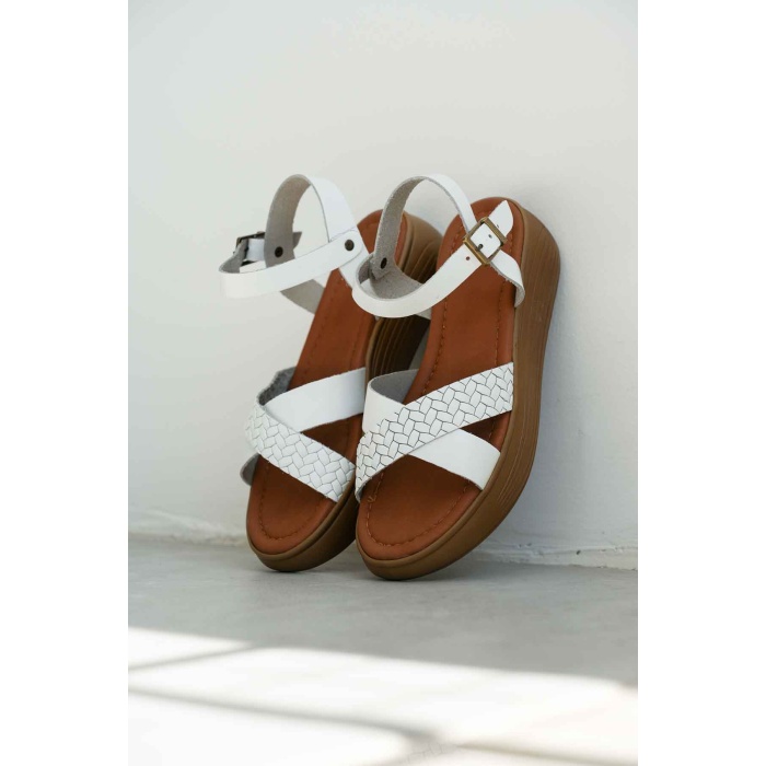 Orwell Beyaz Hakiki Deri Sandalet