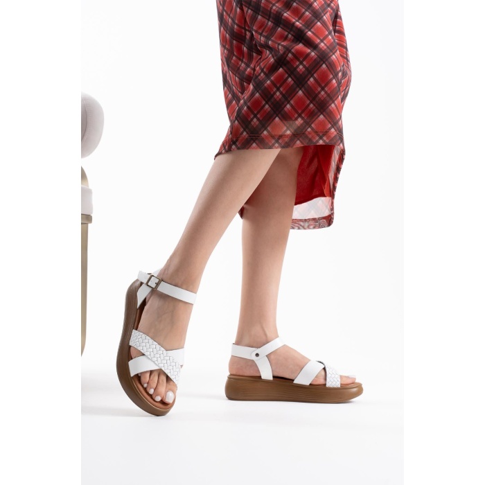 Orwell Beyaz Hakiki Deri Sandalet